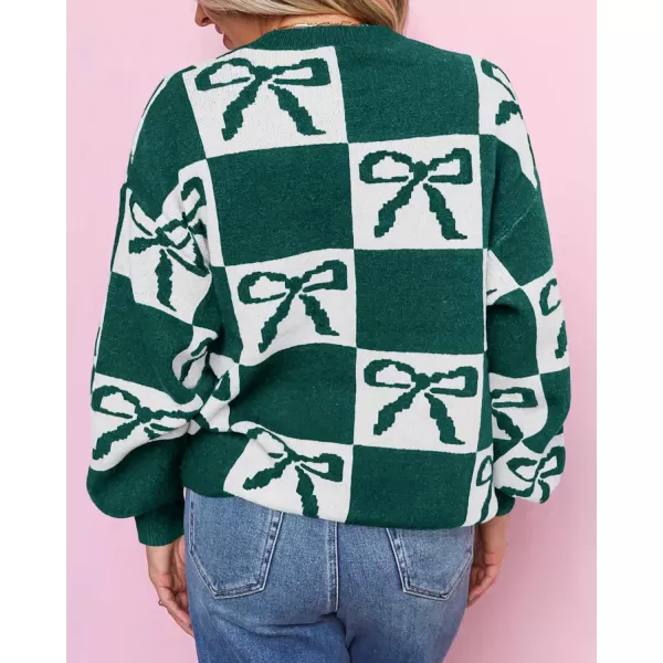 imageSaodimallsu Womens Color Block Bow Sweater Oversized Crewneck Long Sleeve Knit Warm Pullover TopsGreen