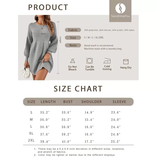 imageSaodimallsu Womens Crew Neck Mini Sweater Dress Lantern Sleeve High Waisted Rib Knit Dresses Cozy Pullover Long SweatersGrey