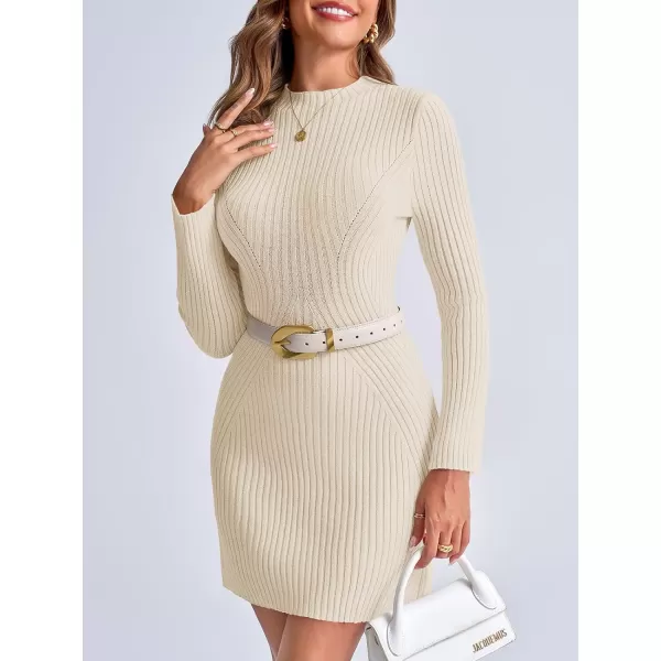 imageSaodimallsu Womens Long Sleeve Sweater Dress Bodycon Crew Neck 2024 Fall Slimming Knit Mini DressesBeige