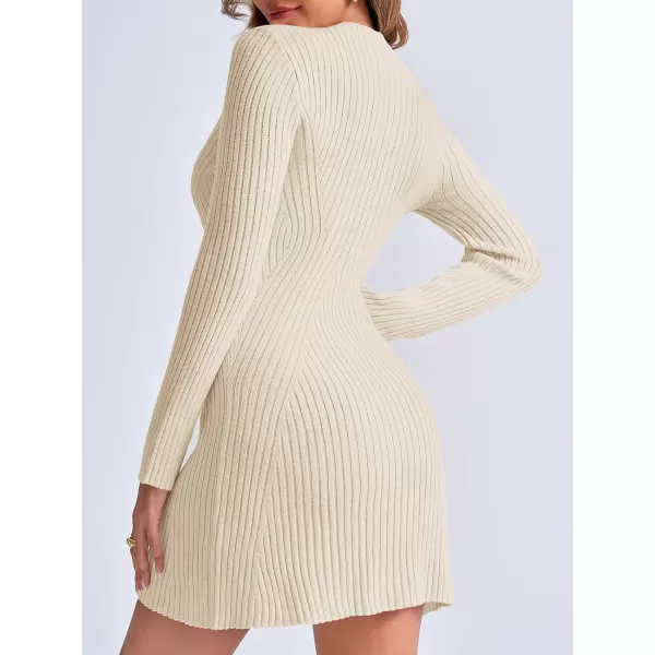 imageSaodimallsu Womens Long Sleeve Sweater Dress Bodycon Crew Neck 2024 Fall Slimming Knit Mini DressesBeige