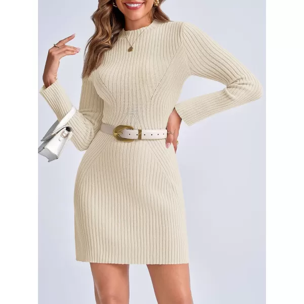 imageSaodimallsu Womens Long Sleeve Sweater Dress Bodycon Crew Neck 2024 Fall Slimming Knit Mini DressesBeige