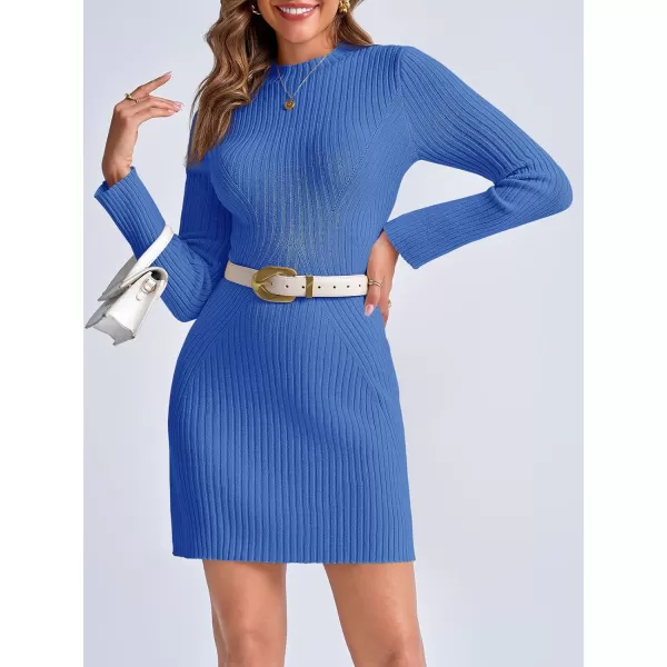 imageSaodimallsu Womens Long Sleeve Sweater Dress Bodycon Crew Neck 2024 Fall Slimming Knit Mini DressesBlue