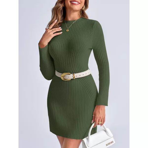 imageSaodimallsu Womens Long Sleeve Sweater Dress Bodycon Crew Neck 2024 Fall Slimming Knit Mini DressesGreen