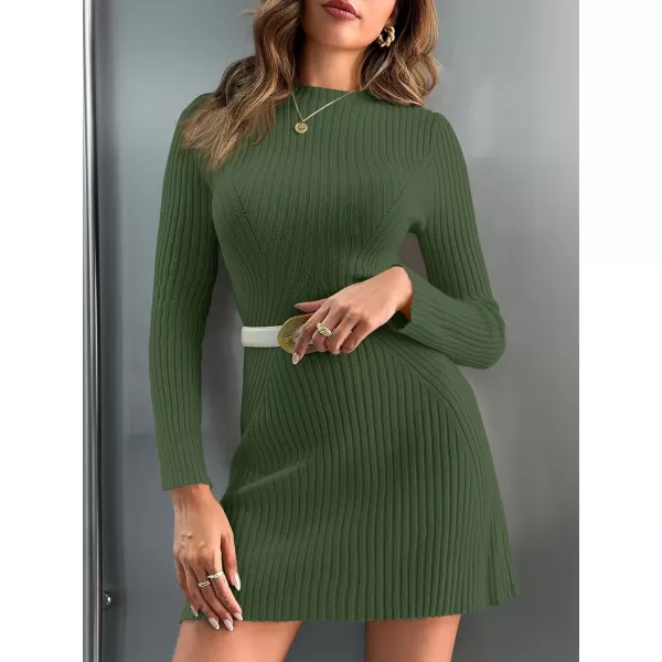 imageSaodimallsu Womens Long Sleeve Sweater Dress Bodycon Crew Neck 2024 Fall Slimming Knit Mini DressesGreen