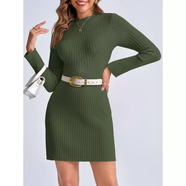 imageSaodimallsu Womens Long Sleeve Sweater Dress Bodycon Crew Neck 2024 Fall Slimming Knit Mini DressesGreen