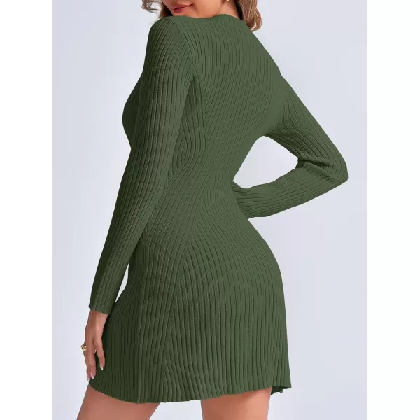 imageSaodimallsu Womens Long Sleeve Sweater Dress Bodycon Crew Neck 2024 Fall Slimming Knit Mini DressesGreen