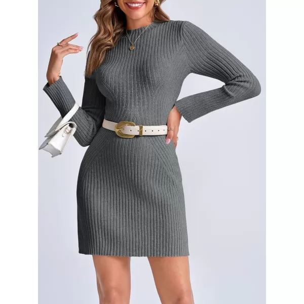 imageSaodimallsu Womens Long Sleeve Sweater Dress Bodycon Crew Neck 2024 Fall Slimming Knit Mini DressesGrey