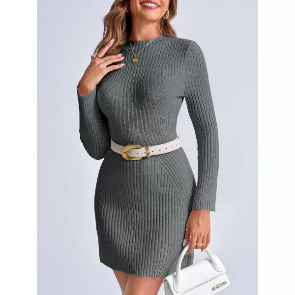 imageSaodimallsu Womens Long Sleeve Sweater Dress Bodycon Crew Neck 2024 Fall Slimming Knit Mini DressesGrey