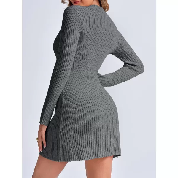 imageSaodimallsu Womens Long Sleeve Sweater Dress Bodycon Crew Neck 2024 Fall Slimming Knit Mini DressesGrey