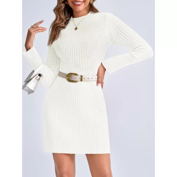 imageSaodimallsu Womens Long Sleeve Sweater Dress Bodycon Crew Neck 2024 Fall Slimming Knit Mini DressesWhite