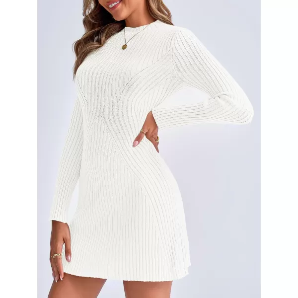 imageSaodimallsu Womens Long Sleeve Sweater Dress Bodycon Crew Neck 2024 Fall Slimming Knit Mini DressesWhite