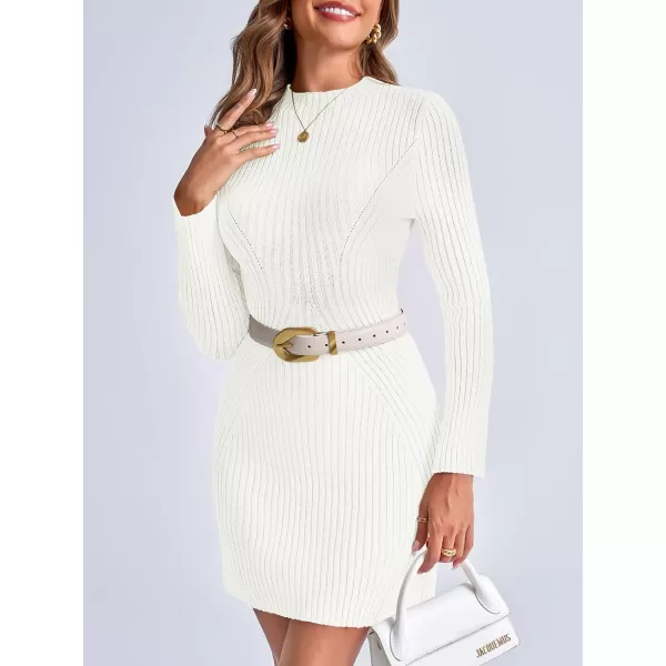 imageSaodimallsu Womens Long Sleeve Sweater Dress Bodycon Crew Neck 2024 Fall Slimming Knit Mini DressesWhite