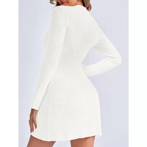 imageSaodimallsu Womens Long Sleeve Sweater Dress Bodycon Crew Neck 2024 Fall Slimming Knit Mini DressesWhite