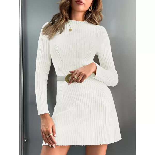 imageSaodimallsu Womens Long Sleeve Sweater Dress Bodycon Crew Neck 2024 Fall Slimming Knit Mini DressesWhite