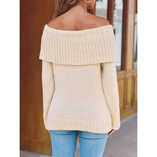 imageSaodimallsu Womens Off The Shoulder Sweaters Long Sleeve Slouchy Knitted Casual Loose Fall Trendy Pullover TopsBeige