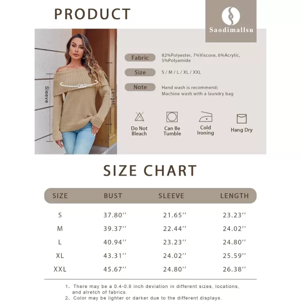 imageSaodimallsu Womens Off The Shoulder Sweaters Long Sleeve Slouchy Knitted Casual Loose Fall Trendy Pullover TopsBeige