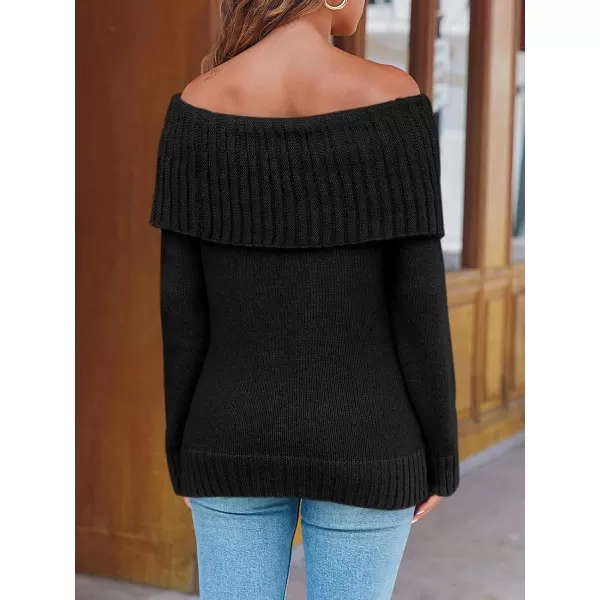 imageSaodimallsu Womens Off The Shoulder Sweaters Long Sleeve Slouchy Knitted Casual Loose Fall Trendy Pullover TopsBlack