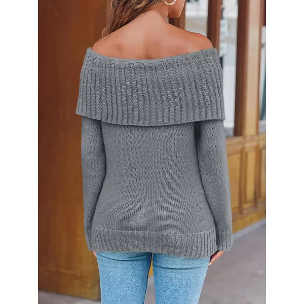 imageSaodimallsu Womens Off The Shoulder Sweaters Long Sleeve Slouchy Knitted Casual Loose Fall Trendy Pullover TopsGray