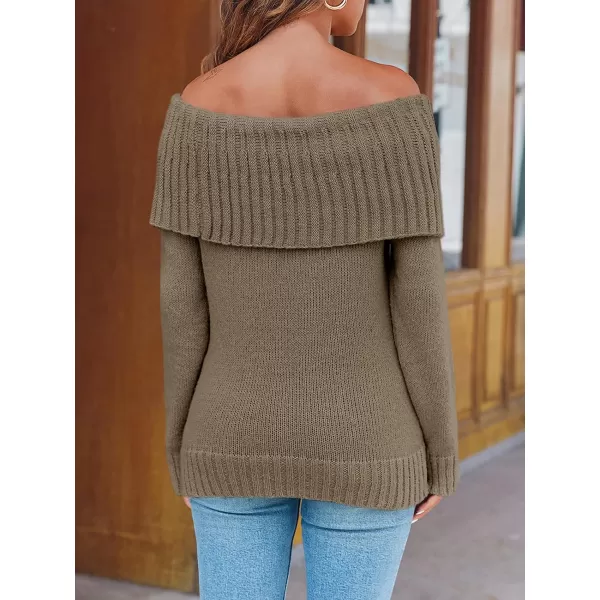 imageSaodimallsu Womens Off The Shoulder Sweaters Long Sleeve Slouchy Knitted Casual Loose Fall Trendy Pullover TopsTawny