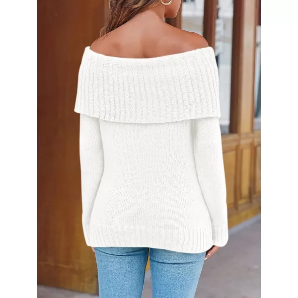 imageSaodimallsu Womens Off The Shoulder Sweaters Long Sleeve Slouchy Knitted Casual Loose Fall Trendy Pullover TopsWhite