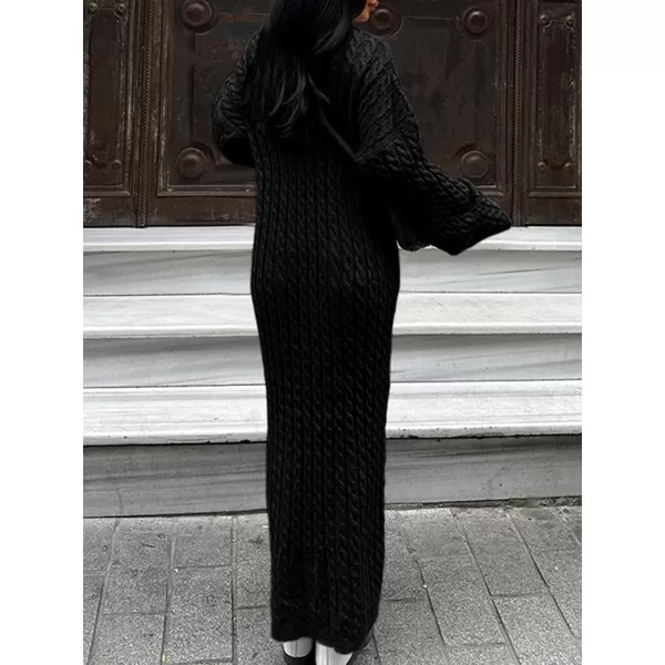 imageSaodimallsu Womens Oversized Cable Knit Sweater Dress Drop Shoulder Long Sleeve Loose Fall Midi Pullover Sweater DressesBlack