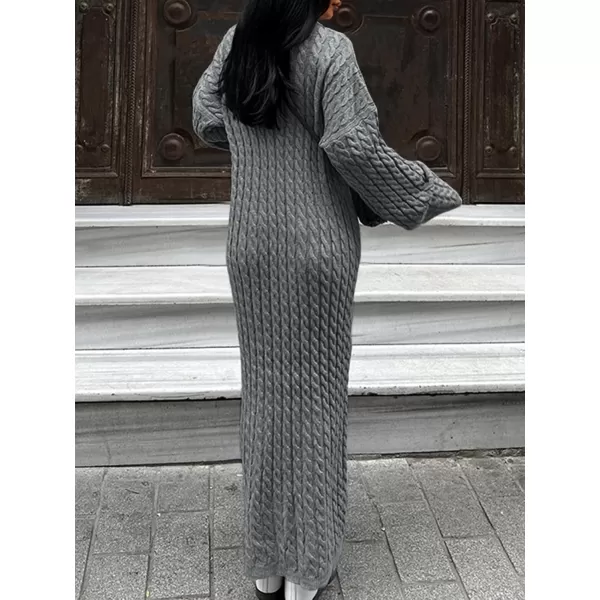 imageSaodimallsu Womens Oversized Cable Knit Sweater Dress Drop Shoulder Long Sleeve Loose Fall Midi Pullover Sweater DressesGrey