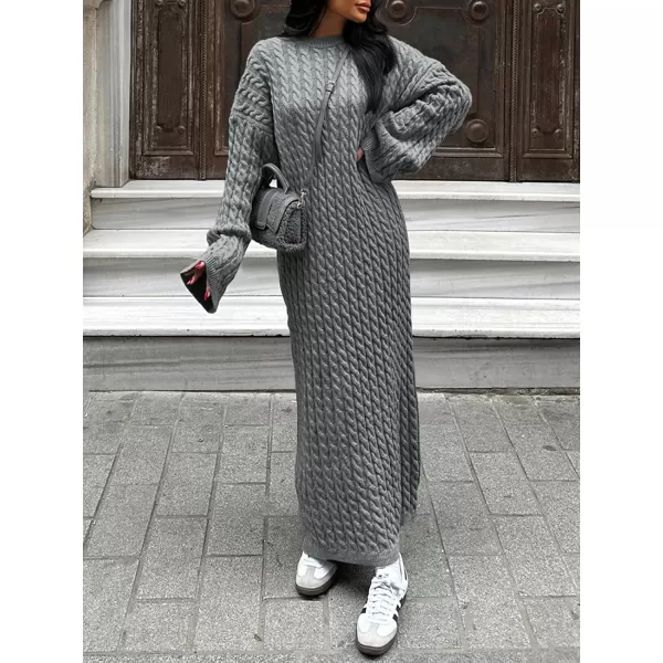 imageSaodimallsu Womens Oversized Cable Knit Sweater Dress Drop Shoulder Long Sleeve Loose Fall Midi Pullover Sweater DressesGrey