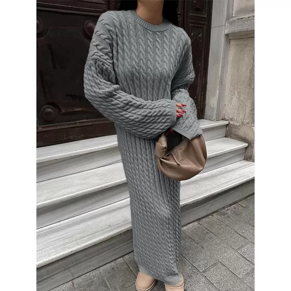 imageSaodimallsu Womens Oversized Cable Knit Sweater Dress Drop Shoulder Long Sleeve Loose Fall Midi Pullover Sweater DressesGrey