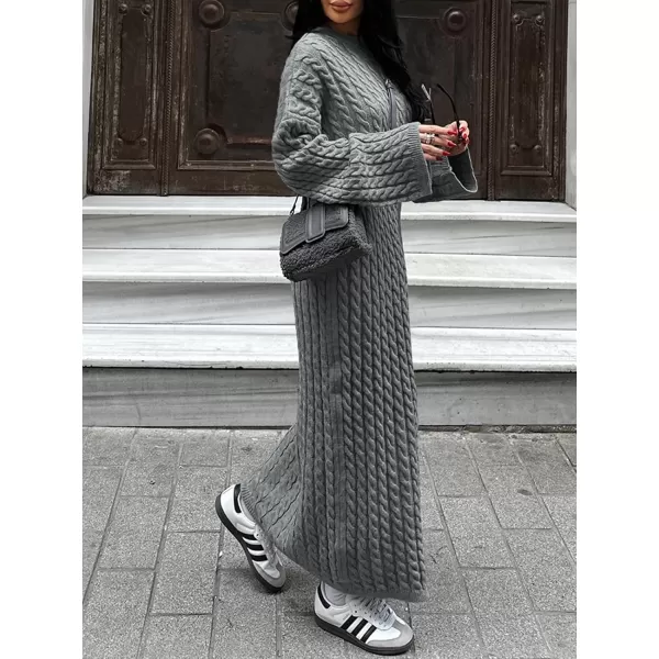 imageSaodimallsu Womens Oversized Cable Knit Sweater Dress Drop Shoulder Long Sleeve Loose Fall Midi Pullover Sweater DressesGrey