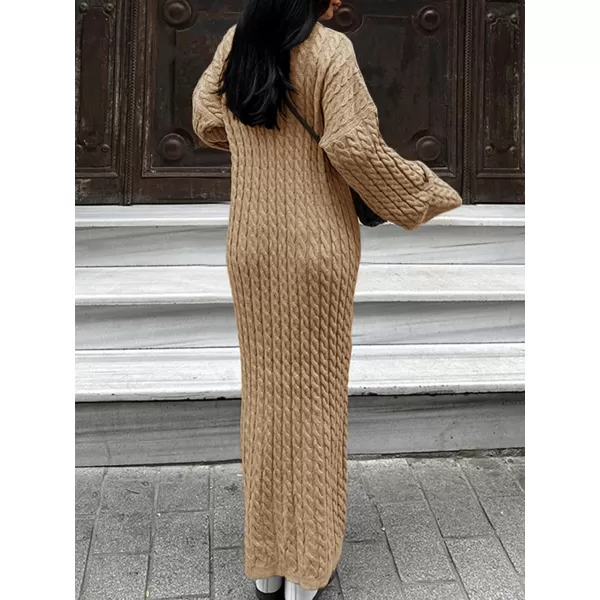 imageSaodimallsu Womens Oversized Cable Knit Sweater Dress Drop Shoulder Long Sleeve Loose Fall Midi Pullover Sweater DressesKhaki