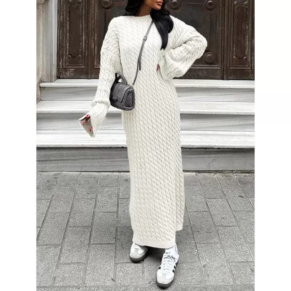 imageSaodimallsu Womens Oversized Cable Knit Sweater Dress Drop Shoulder Long Sleeve Loose Fall Midi Pullover Sweater DressesWhite