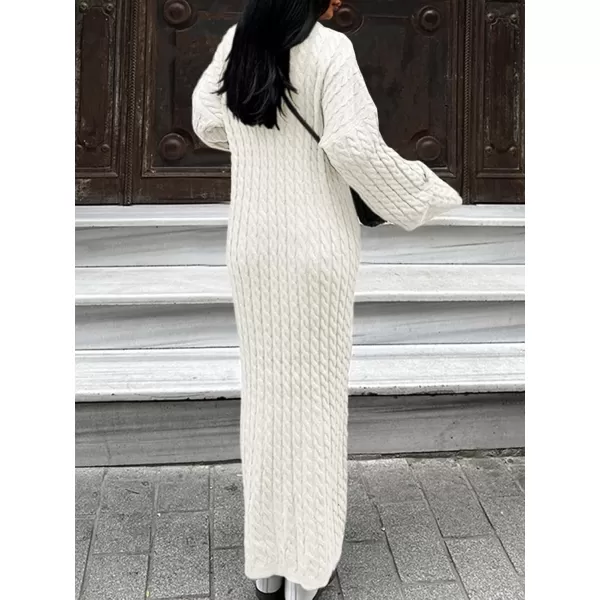 imageSaodimallsu Womens Oversized Cable Knit Sweater Dress Drop Shoulder Long Sleeve Loose Fall Midi Pullover Sweater DressesWhite