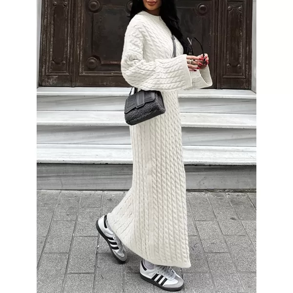 imageSaodimallsu Womens Oversized Cable Knit Sweater Dress Drop Shoulder Long Sleeve Loose Fall Midi Pullover Sweater DressesWhite