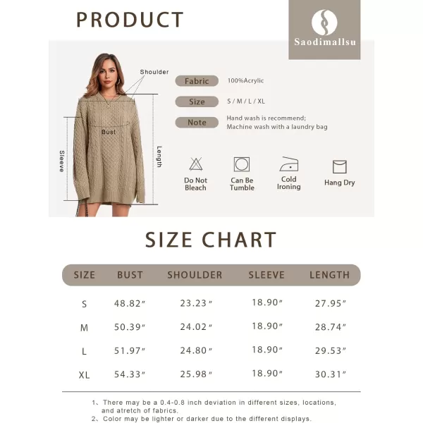 imageSaodimallsu Womens Oversized Sweaters Chunky Cable Knit Crewneck Long Sleeve Loose Tunic Sweater TopsApricot