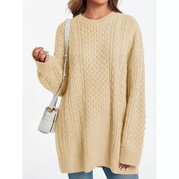 imageSaodimallsu Womens Oversized Sweaters Chunky Cable Knit Crewneck Long Sleeve Loose Tunic Sweater TopsApricot