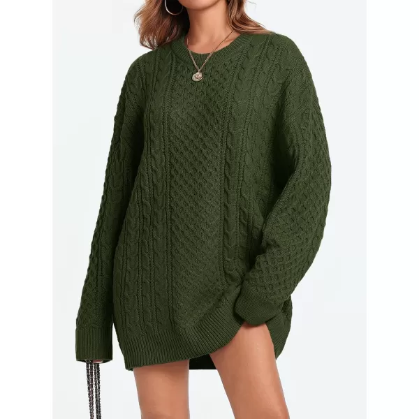 imageSaodimallsu Womens Oversized Sweaters Chunky Cable Knit Crewneck Long Sleeve Loose Tunic Sweater TopsArmy Green