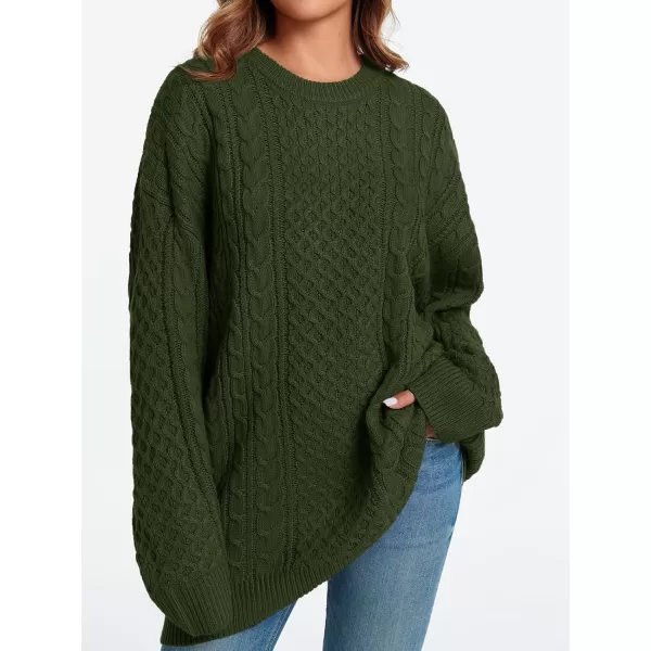 imageSaodimallsu Womens Oversized Sweaters Chunky Cable Knit Crewneck Long Sleeve Loose Tunic Sweater TopsArmy Green