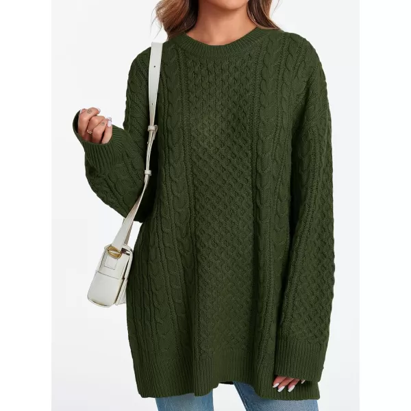 imageSaodimallsu Womens Oversized Sweaters Chunky Cable Knit Crewneck Long Sleeve Loose Tunic Sweater TopsArmy Green