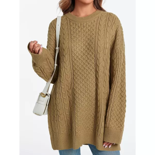 imageSaodimallsu Womens Oversized Sweaters Chunky Cable Knit Crewneck Long Sleeve Loose Tunic Sweater TopsKhaki