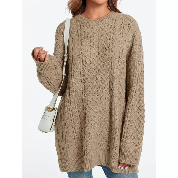 imageSaodimallsu Womens Oversized Sweaters Chunky Cable Knit Crewneck Long Sleeve Loose Tunic Sweater TopsLight Coffee