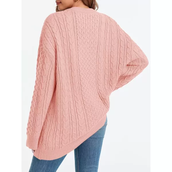 imageSaodimallsu Womens Oversized Sweaters Chunky Cable Knit Crewneck Long Sleeve Loose Tunic Sweater TopsPink