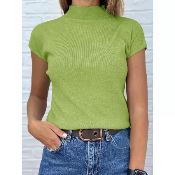 imageSaodimallsu Womens Short Sleeve Sweater Mock Neck Summer Casual Basic Knit Slim Fitted Pullover Tops Shirt WhiteGreen