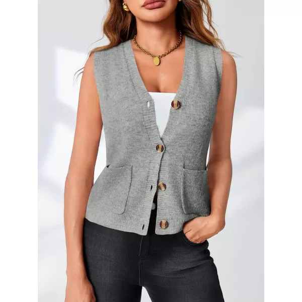 imageSaodimallsu Womens Sleeveless Sweater Vest Button V Neck Knit Trendy Casual Summer Cardigan with PocketsGrey