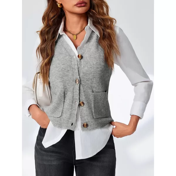 imageSaodimallsu Womens Sleeveless Sweater Vest Button V Neck Knit Trendy Casual Summer Cardigan with PocketsGrey