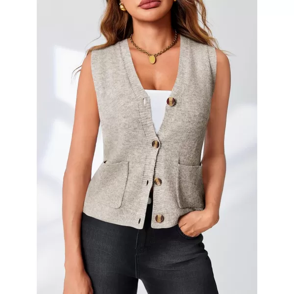 imageSaodimallsu Womens Sleeveless Sweater Vest Button V Neck Knit Trendy Casual Summer Cardigan with PocketsKhaki