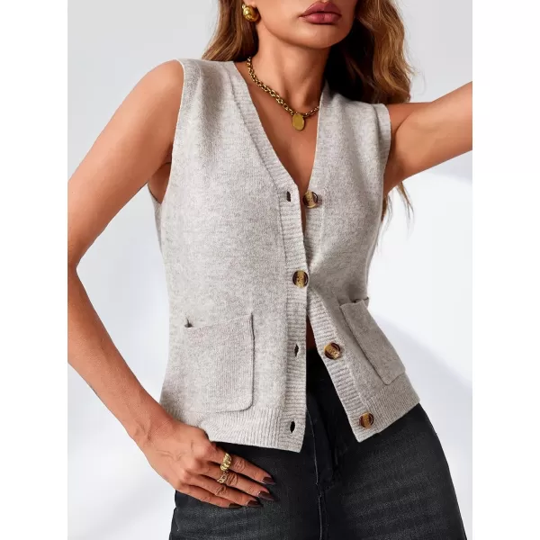 imageSaodimallsu Womens Sleeveless Sweater Vest Button V Neck Knit Trendy Casual Summer Cardigan with PocketsOatmeal