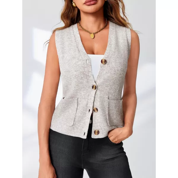 imageSaodimallsu Womens Sleeveless Sweater Vest Button V Neck Knit Trendy Casual Summer Cardigan with PocketsOatmeal