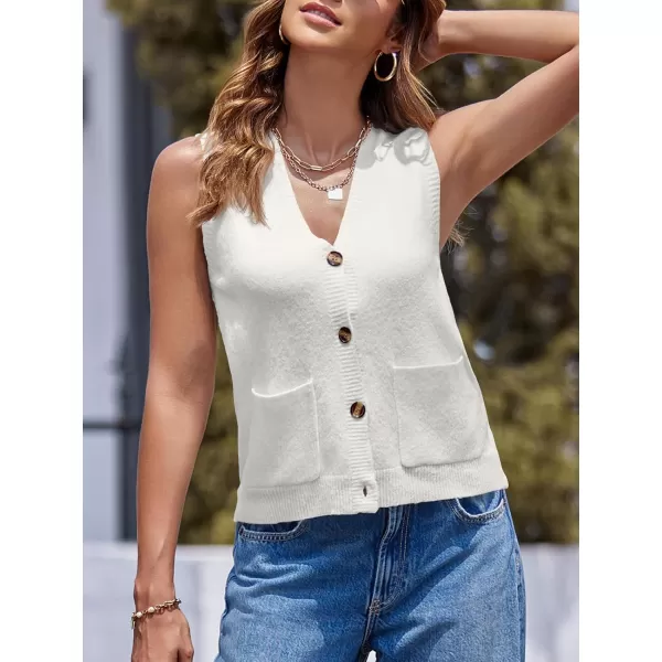 imageSaodimallsu Womens Sleeveless Sweater Vest Button V Neck Knit Trendy Casual Summer Cardigan with PocketsWhite