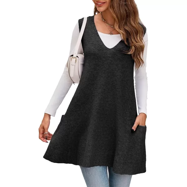 imageSaodimallsu Womens Sleeveless Sweater Vest V Neck Loose Knit Casual A Line Flattering Tunic Top with PocketsBlack