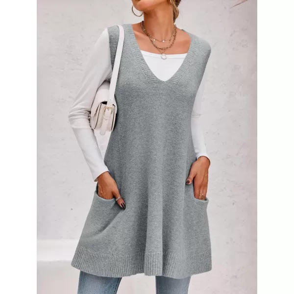 imageSaodimallsu Womens Sleeveless Sweater Vest V Neck Loose Knit Casual A Line Flattering Tunic Top with PocketsGrey